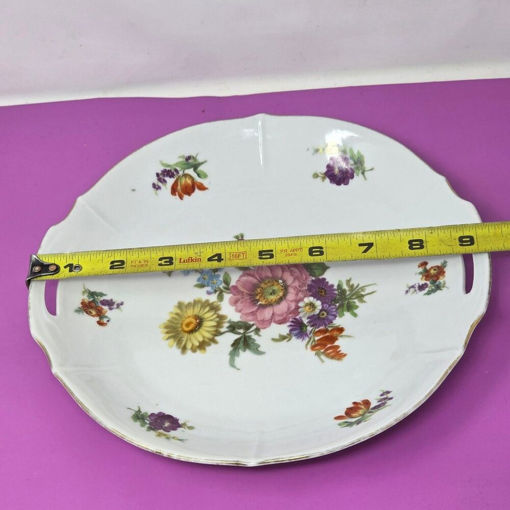 Vintage Bavaria Floral Porcelain Decorative Serving Plate With Handles - Picture 7 of 9